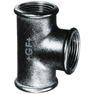Georg Fischer Black Oxide Malleable Iron Fitting Tee, Female BSPP 1in to Female BSPP 1in to Female BSPP 1in