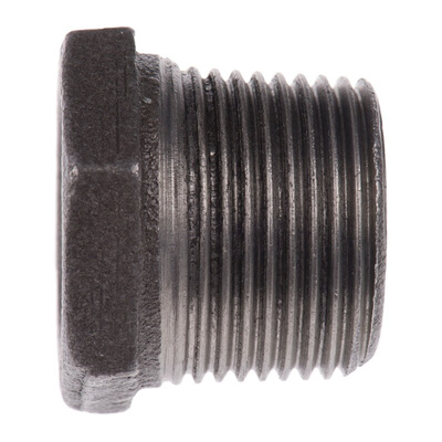 Georg Fischer Black Malleable Iron Fitting, Straight Reducer Bush, Male BSPT 3/4in to Female BSPP 1/2in