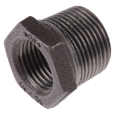 Georg Fischer Black Malleable Iron Fitting, Straight Reducer Bush, Male BSPT 3/4in to Female BSPP 1/2in