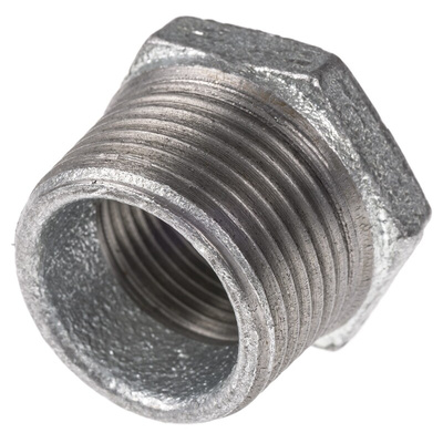 Georg Fischer Galvanised Malleable Iron Fitting, Straight Reducer Bush, Male BSPT 1in to Female BSPP 3/4in