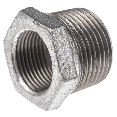 Georg Fischer Galvanised Malleable Iron Fitting, Straight Reducer Bush, Male BSPT 1in to Female BSPP 3/4in