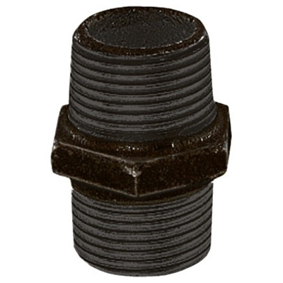 Georg Fischer Black Oxide Malleable Iron Fitting Hexagon Nipple, Male BSPT 3/8in to Male BSPT 3/8in