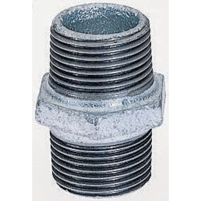 Georg Fischer Galvanised Malleable Iron Fitting Hexagon Nipple, Male BSPT 3/8in to Male BSPT 3/8in