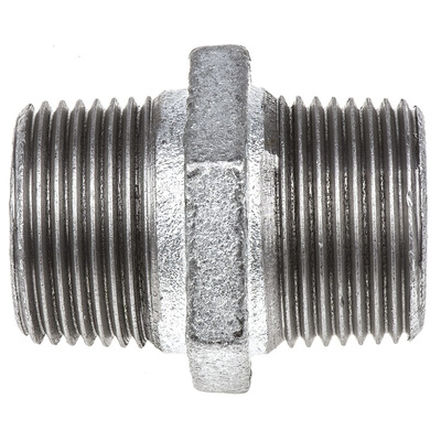 Georg Fischer Galvanised Malleable Iron Fitting Hexagon Nipple, Male BSPT 1in to Male BSPT 1in