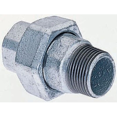 Georg Fischer Black Oxide Malleable Iron Fitting Taper Seat Union, Male BSPT 1/2in to Female BSPP 1/2in