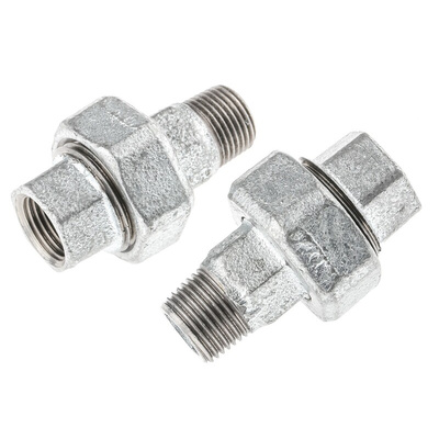 Georg Fischer Galvanised Malleable Iron Fitting Taper Seat Union, Male BSPT 1/2in to Female BSPP 1/2in