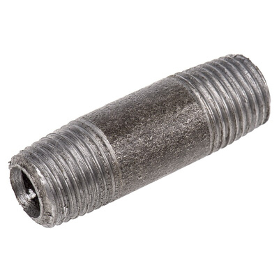 RS PRO Black Malleable Iron Fitting Barrel Nipple, Male BSPT 1/4in to Male BSPT 1/4in