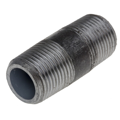RS PRO Black Malleable Iron Fitting Barrel Nipple, Male BSPT 3/8in to Male BSPT 3/8in
