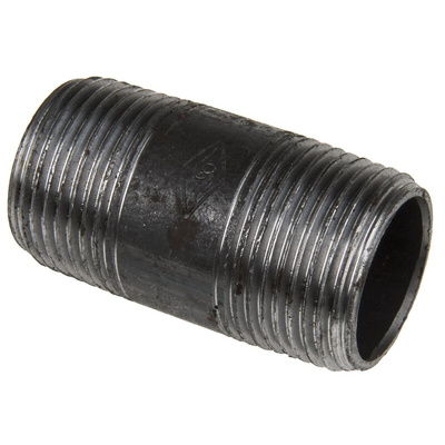 RS PRO Black Malleable Iron Fitting Barrel Nipple, Male BSPT 1in to Male BSPT 1in
