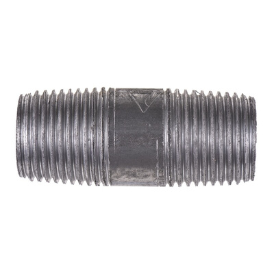 RS PRO Black Malleable Iron Fitting Barrel Nipple, Male BSPT 1/2in to Male BSPT 1/2in