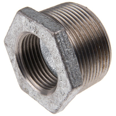 Georg Fischer Galvanised Malleable Iron Fitting, Straight Reducer Bush, Male BSPT 1-1/2in to Female BSPP 1in
