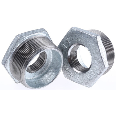 Georg Fischer Galvanised Malleable Iron Fitting, Straight Reducer Bush, Male BSPT 2in to Female BSPP 1in