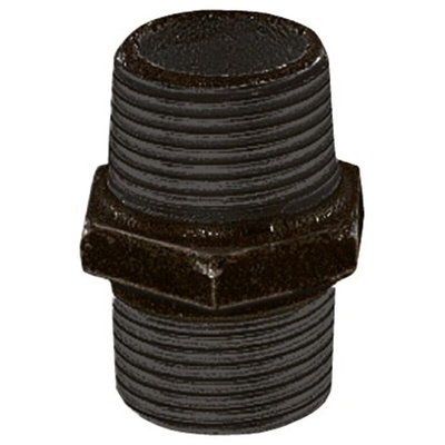 Georg Fischer Black Oxide Malleable Iron Fitting Hexagon Nipple, Male BSPT 1-1/2in to Male BSPT 1-1/2in