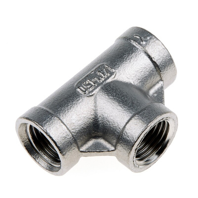 RS PRO Stainless Steel Pipe Fitting, Tee Circular Tee, Female G 1/4in x Female G 1/4in x Female G 1/4in