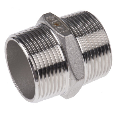 RS PRO Stainless Steel Pipe Fitting Hexagon Hexagon Nipple, Male R 1-1/4in x Male R 1-1/4in