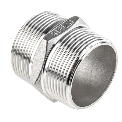 RS PRO Stainless Steel Pipe Fitting Hexagon Hexagon Nipple, Male R 1-1/2in x Male R 1-1/2in