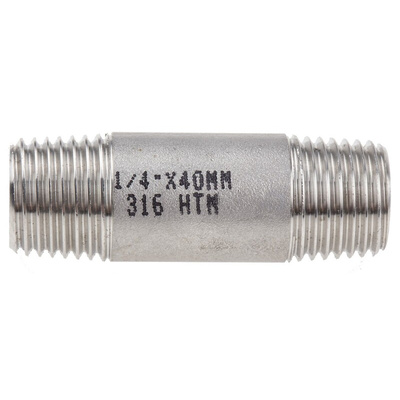 RS PRO Stainless Steel Pipe Fitting, Straight Circular Barrel Nipple, Male R 1/4in x Male R 1/4in
