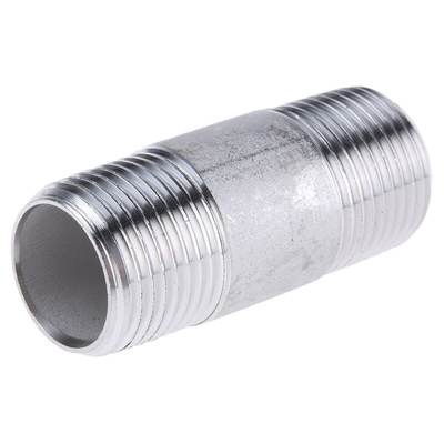 RS PRO Stainless Steel Pipe Fitting, Straight Circular Barrel Nipple, Male R 3/8in x Male R 3/8in