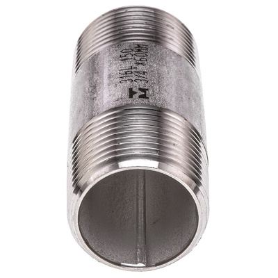 RS PRO Stainless Steel Pipe Fitting, Straight Circular Barrel Nipple, Male R 3/4in x Male R 3/4in
