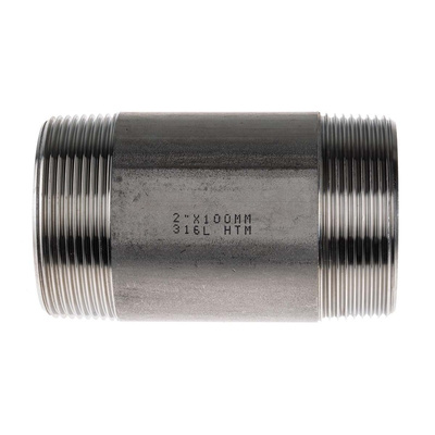 RS PRO Stainless Steel Pipe Fitting, Straight Circular Barrel Nipple, Male R 2in x Male R 2in