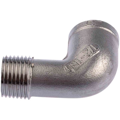 RS PRO Stainless Steel Pipe Fitting, 90° Circular Elbow, Female R 1/2in x Male R 1/2in