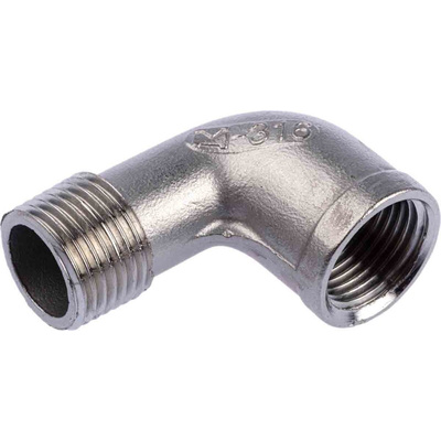 RS PRO Stainless Steel Pipe Fitting, 90° Circular Elbow, Female R 1/2in x Male R 1/2in