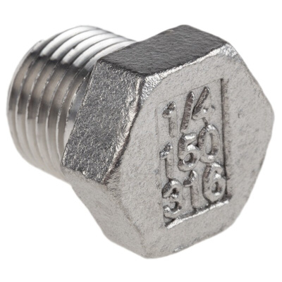 RS PRO Stainless Steel Pipe Fitting Hexagon Plug, Male R 1/4in