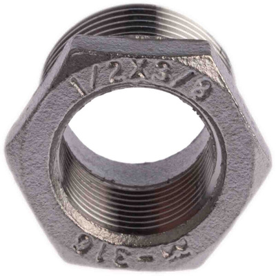 RS PRO Stainless Steel Pipe Fitting Hexagon Bush, Male R 1/2in x Female G 3/8in
