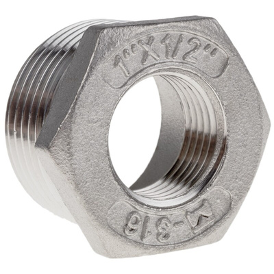 RS PRO Stainless Steel Pipe Fitting Hexagon Bush, Male R 1in x Female G 1/2in
