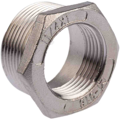 RS PRO Stainless Steel Pipe Fitting Hexagon Bush, Male R 1-1/4in x Female G 1in