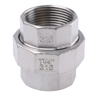 RS PRO Stainless Steel Pipe Fitting, Straight Decagon Union, Female G 1-1/4in x Female G 1-1/4in
