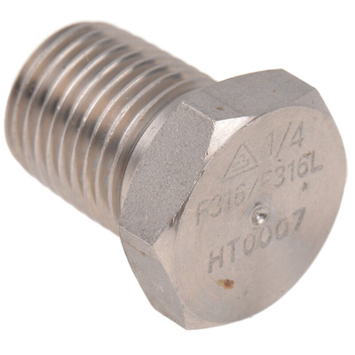 RS PRO Stainless Steel Pipe Fitting, Straight Hexagon Hexagon Plug, Male R 1/4in