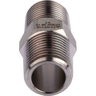 RS PRO Stainless Steel Pipe Fitting, Straight Hexagon Nipple Joint, Male R 1/2in x Male R 1/2in