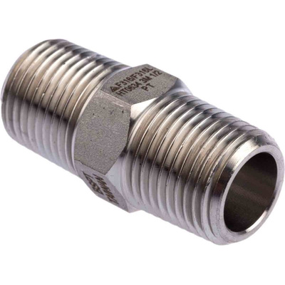 RS PRO Stainless Steel Pipe Fitting, Straight Hexagon Nipple Joint, Male R 1/2in x Male R 1/2in