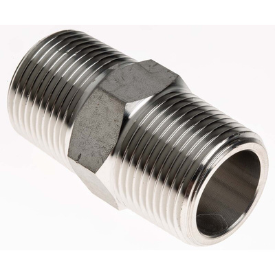 RS PRO Stainless Steel Pipe Fitting, Straight Hexagon Nipple Joint, Male R 3/4in x Male R 3/4in