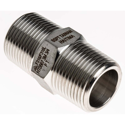 RS PRO Stainless Steel Pipe Fitting, Straight Hexagon Nipple Joint, Male R 3/4in x Male R 3/4in