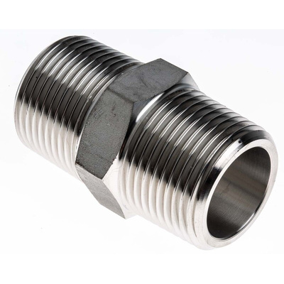 RS PRO Stainless Steel Pipe Fitting, Straight Hexagon Nipple Joint, Male R 1in x Male R 1in