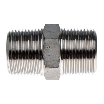 RS PRO Stainless Steel Pipe Fitting, Straight Hexagon Nipple Joint, Male R 1in x Male R 1in