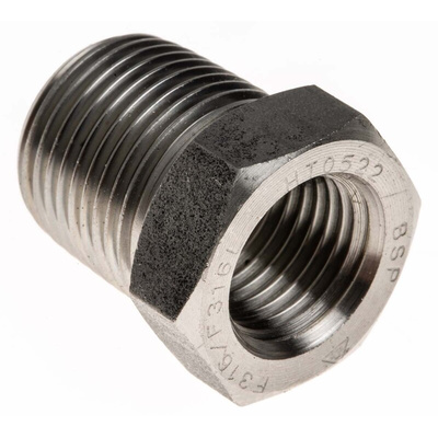 RS PRO Stainless Steel Pipe Fitting, Straight Hexagon Bush, Male R 3/8in x Female Rc 1/4in