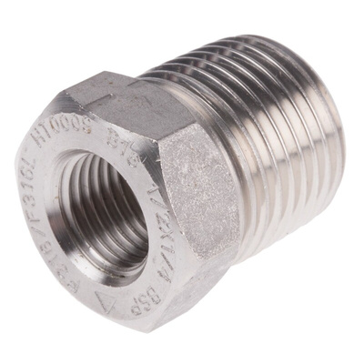 RS PRO Stainless Steel Pipe Fitting, Straight Hexagon Bush, Male R 1/2in x Female Rc 1/4in