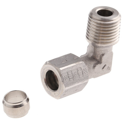 Legris Stainless Steel Pipe Fitting, 90° Elbow, Male BSPT 1/4in