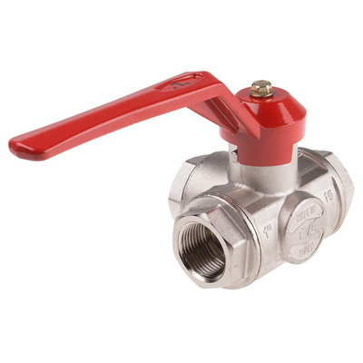 RS PRO Brass Reduced Bore, 3 Way, Ball Valve, BSPP 1in, 25bar Operating Pressure