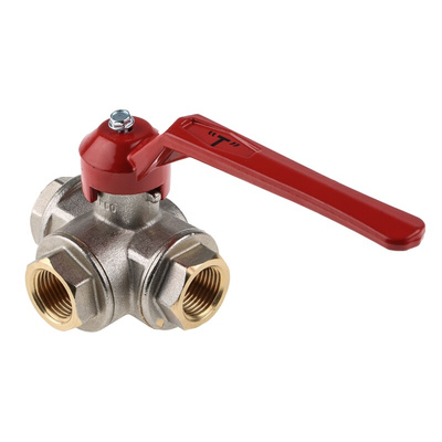 RS PRO Brass Reduced Bore, 3 Way, Ball Valve, BSPP 1/2in, 40bar Operating Pressure