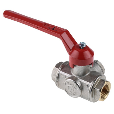 RS PRO Brass Reduced Bore, 3 Way, Ball Valve, BSPP 1/2in, 40bar Operating Pressure