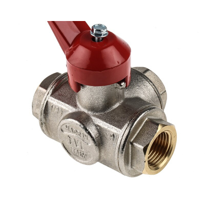 RS PRO Brass Reduced Bore, 3 Way, Ball Valve, BSPP 1/2in, 40bar Operating Pressure