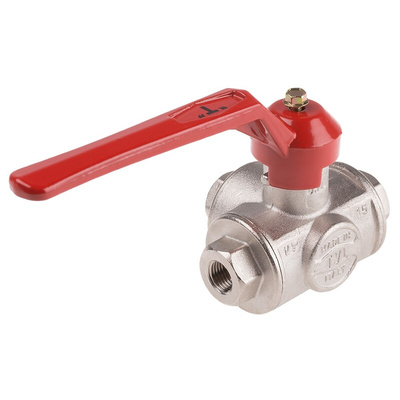 RS PRO Brass Reduced Bore, 3 Way, Ball Valve, BSPP 1/4in, 40bar Operating Pressure