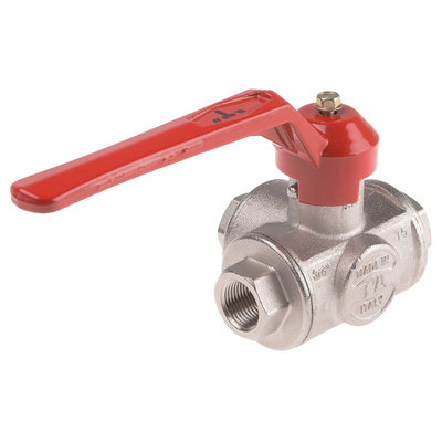 RS PRO Brass Reduced Bore, 3 Way, Ball Valve, BSPP 3/8in, 40bar Operating Pressure