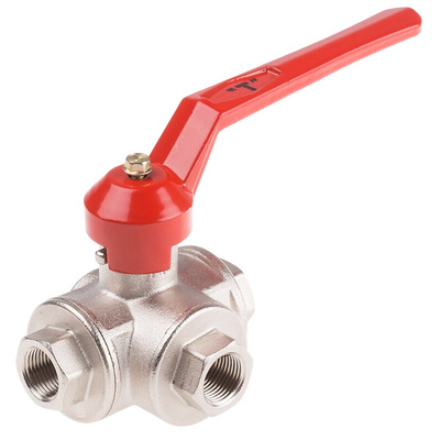 RS PRO Brass Reduced Bore, 3 Way, Ball Valve, BSPP 3/8in, 40bar Operating Pressure