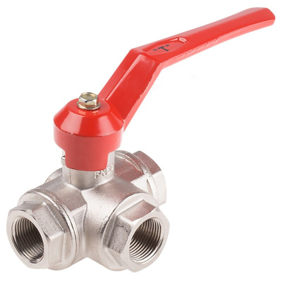 RS PRO Brass Reduced Bore, 3 Way, Ball Valve, BSPP 3/4in, 45bar Operating Pressure