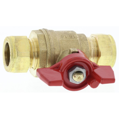 RS PRO Brass Reduced Bore, 2 Way, Ball Valve, 15mm